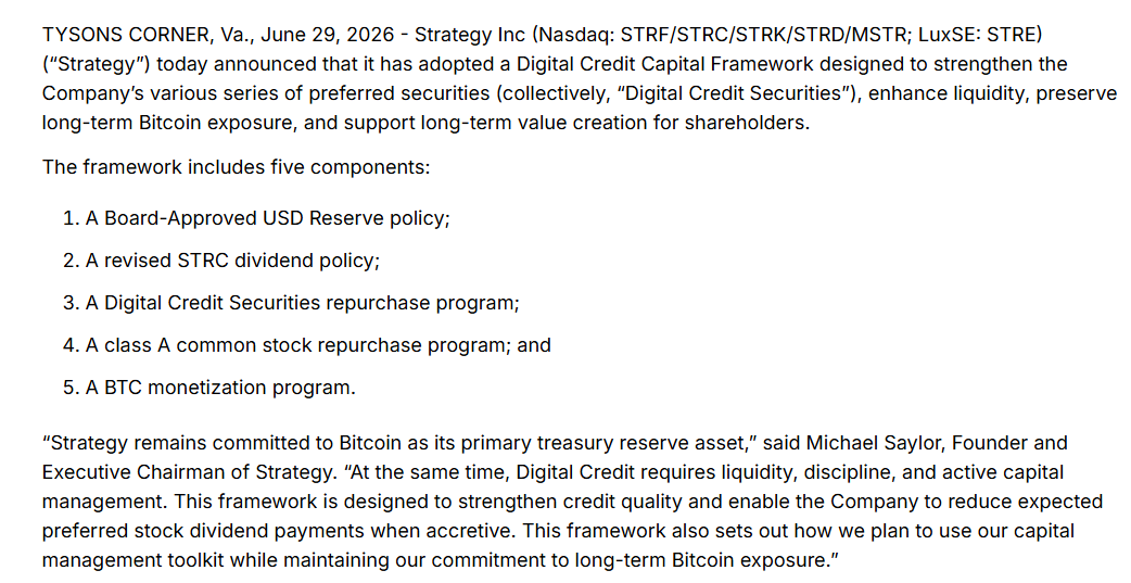 Strategy announces BTC Monetization Program and increased its cash reserve to $2,550,000,000.

Under